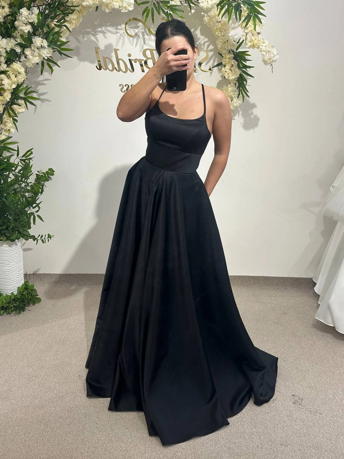 Black Minimalist Wedding Dress | Fairytale Lace Corset | Satin Reception Attire