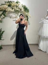 Black Minimalist Wedding Dress | Fairytale Lace Corset | Satin Reception Attire
