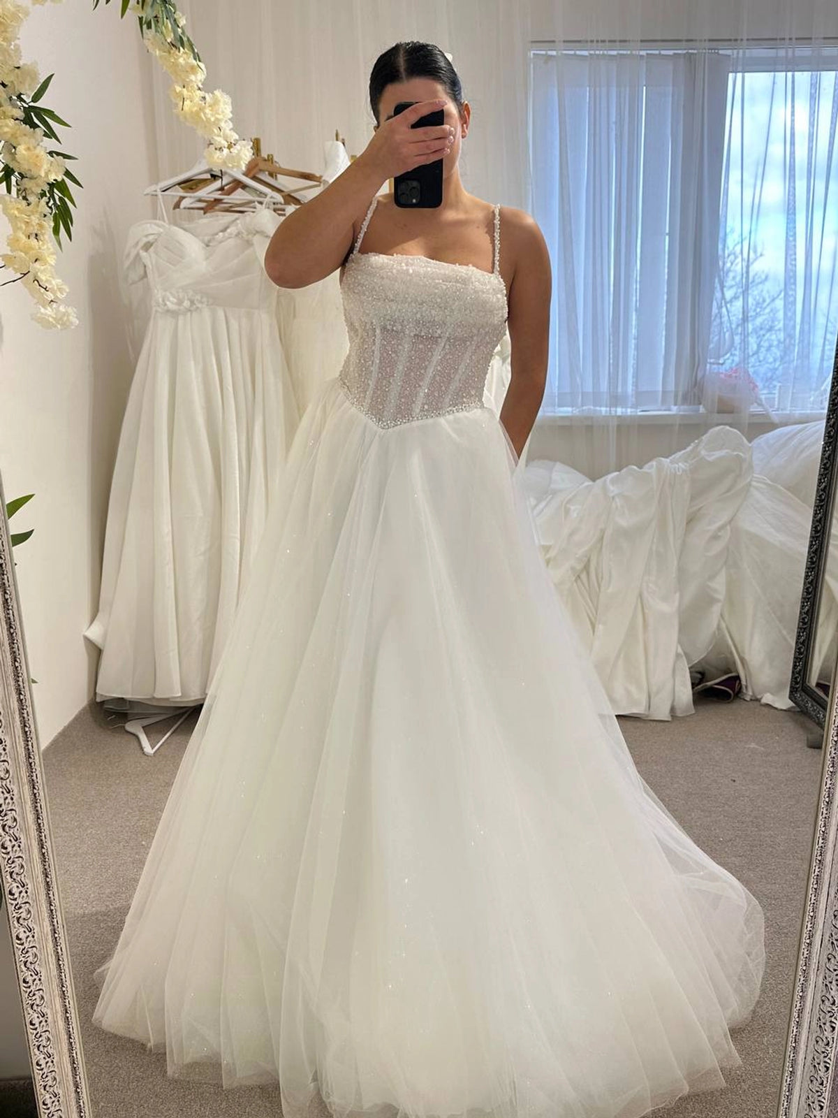 A-Line Wedding Dress with Corset | Tulle Skirt & Exquisite Decor | Elegant Bridal Gown for Ceremony