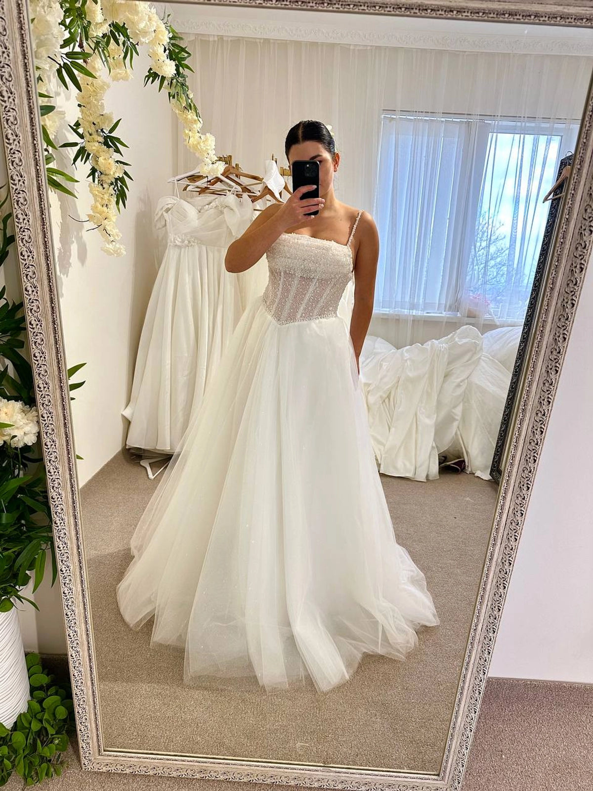 A-Line Wedding Dress with Corset | Tulle Skirt & Exquisite Decor | Elegant Bridal Gown for Ceremony