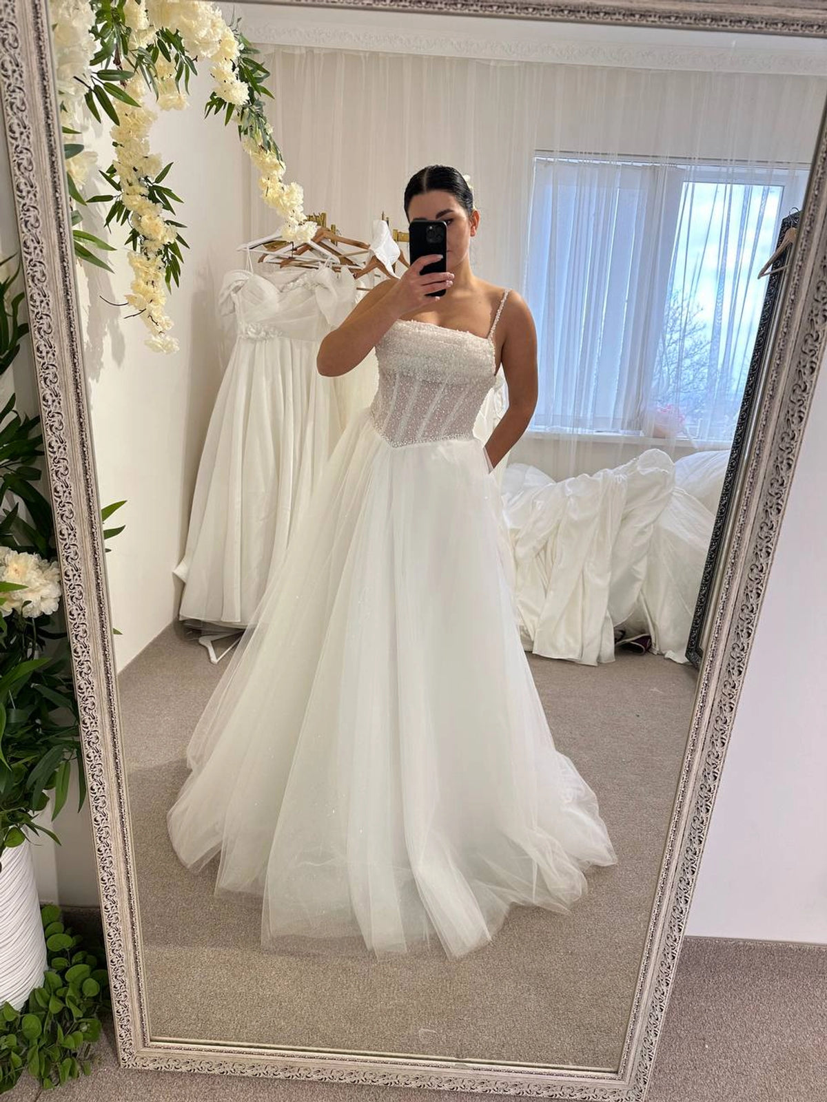 A-Line Wedding Dress with Corset | Tulle Skirt & Exquisite Decor | Elegant Bridal Gown for Ceremony