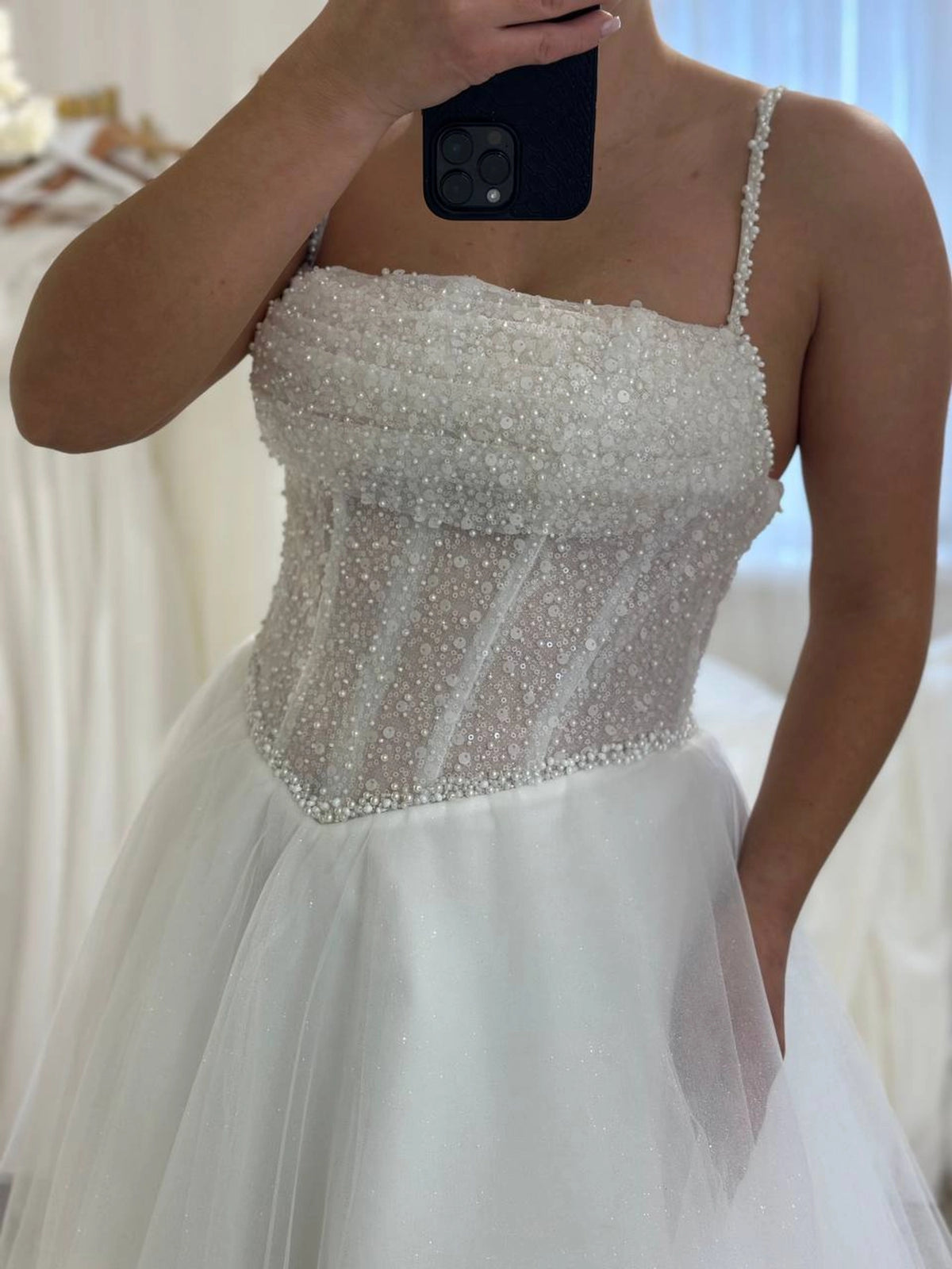 A-Line Wedding Dress with Corset | Tulle Skirt & Exquisite Decor | Elegant Bridal Gown for Ceremony