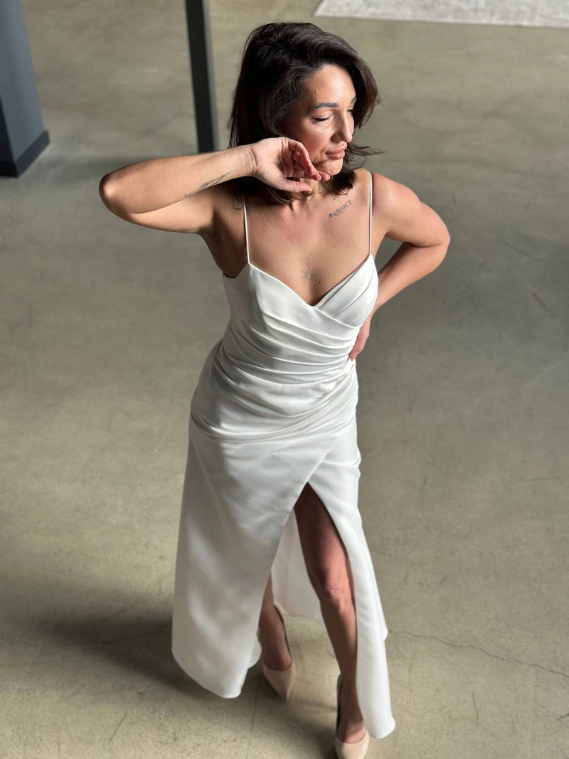 Elegant Mermaid Evening Dress | Royal Satin Draped Corset Gown | Flowing Skirt Cocktail Dress