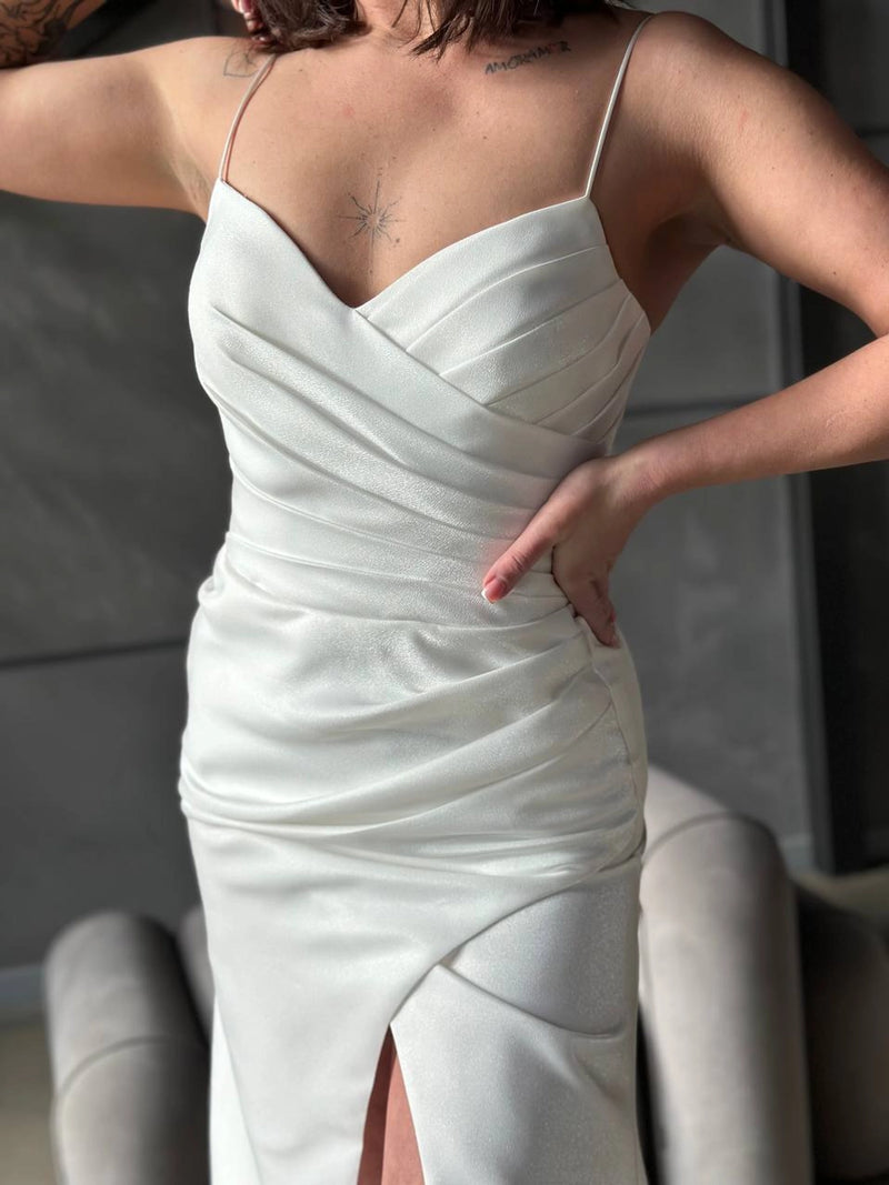 Elegant Mermaid Evening Dress | Royal Satin Draped Corset Gown | Flowing Skirt Cocktail Dress