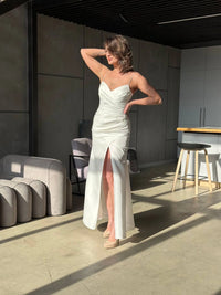 Elegant Mermaid Evening Dress | Royal Satin Draped Corset Gown | Flowing Skirt Cocktail Dress