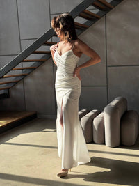 Elegant Mermaid Evening Dress | Royal Satin Draped Corset Gown | Flowing Skirt Cocktail Dress
