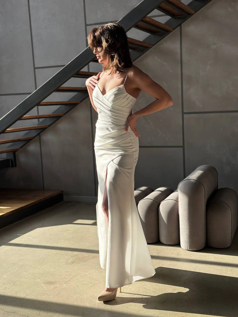 Elegant Mermaid Evening Dress | Royal Satin Draped Corset Gown | Flowing Skirt Cocktail Dress