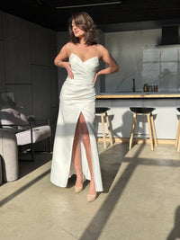 Elegant Mermaid Evening Dress | Royal Satin Draped Corset Gown | Flowing Skirt Cocktail Dress