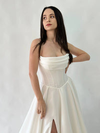 Royal Satin Corset Dress with Lace-Up Back | High Slit Elegant Evening Gown
