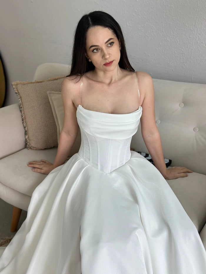 Royal Satin Corset Dress with Lace-Up Back | High Slit Elegant Evening Gown