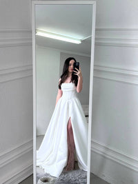 Royal Satin Corset Dress with Lace-Up Back | High Slit Elegant Evening Gown