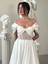 Hand Embroidered Satin Corset Dress | Pleated Lace-Up Back Formal Gown | Elegant Evening Wear