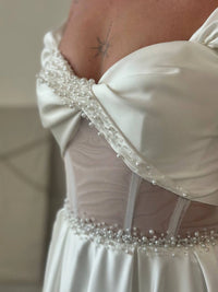 Hand Embroidered Satin Corset Dress | Pleated Lace-Up Back Formal Gown | Elegant Evening Wear