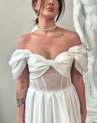 Hand Embroidered Satin Corset Dress | Pleated Lace-Up Back Formal Gown | Elegant Evening Wear
