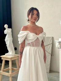 Hand Embroidered Satin Corset Dress | Pleated Lace-Up Back Formal Gown | Elegant Evening Wear