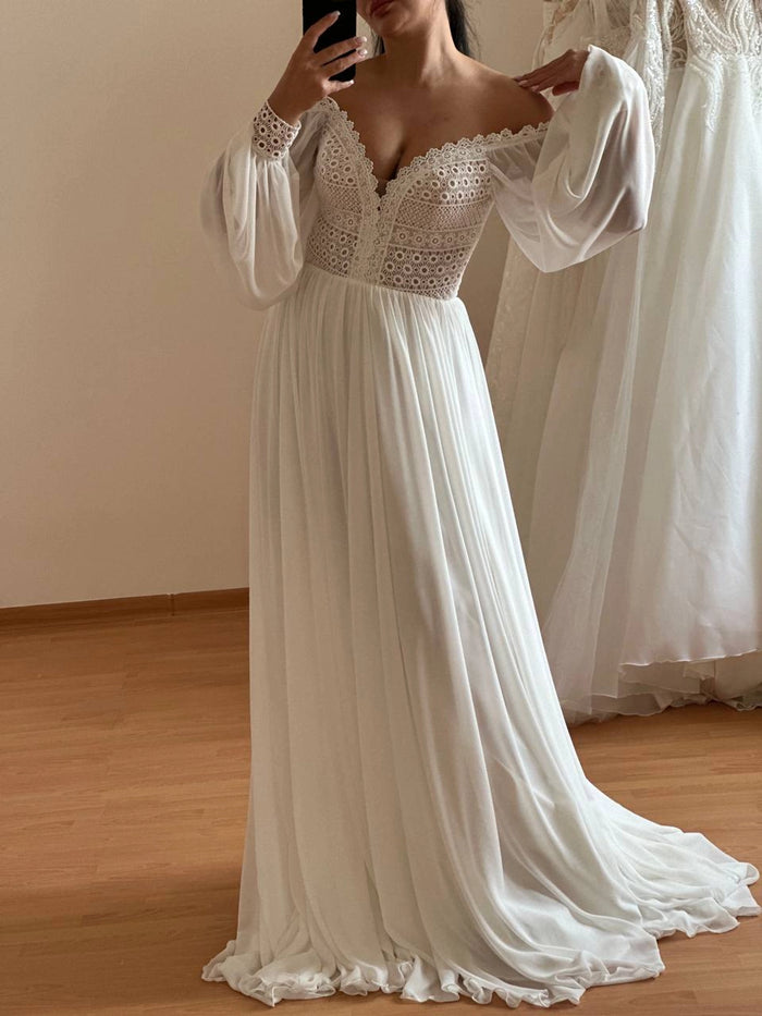 Minimalist Boho Wedding Dress | Chiffon Skirt & Macrame Bodice