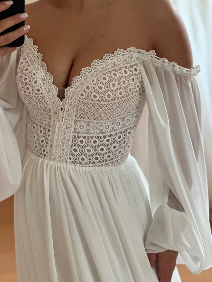 Minimalist Boho Wedding Dress | Chiffon Skirt & Macrame Bodice