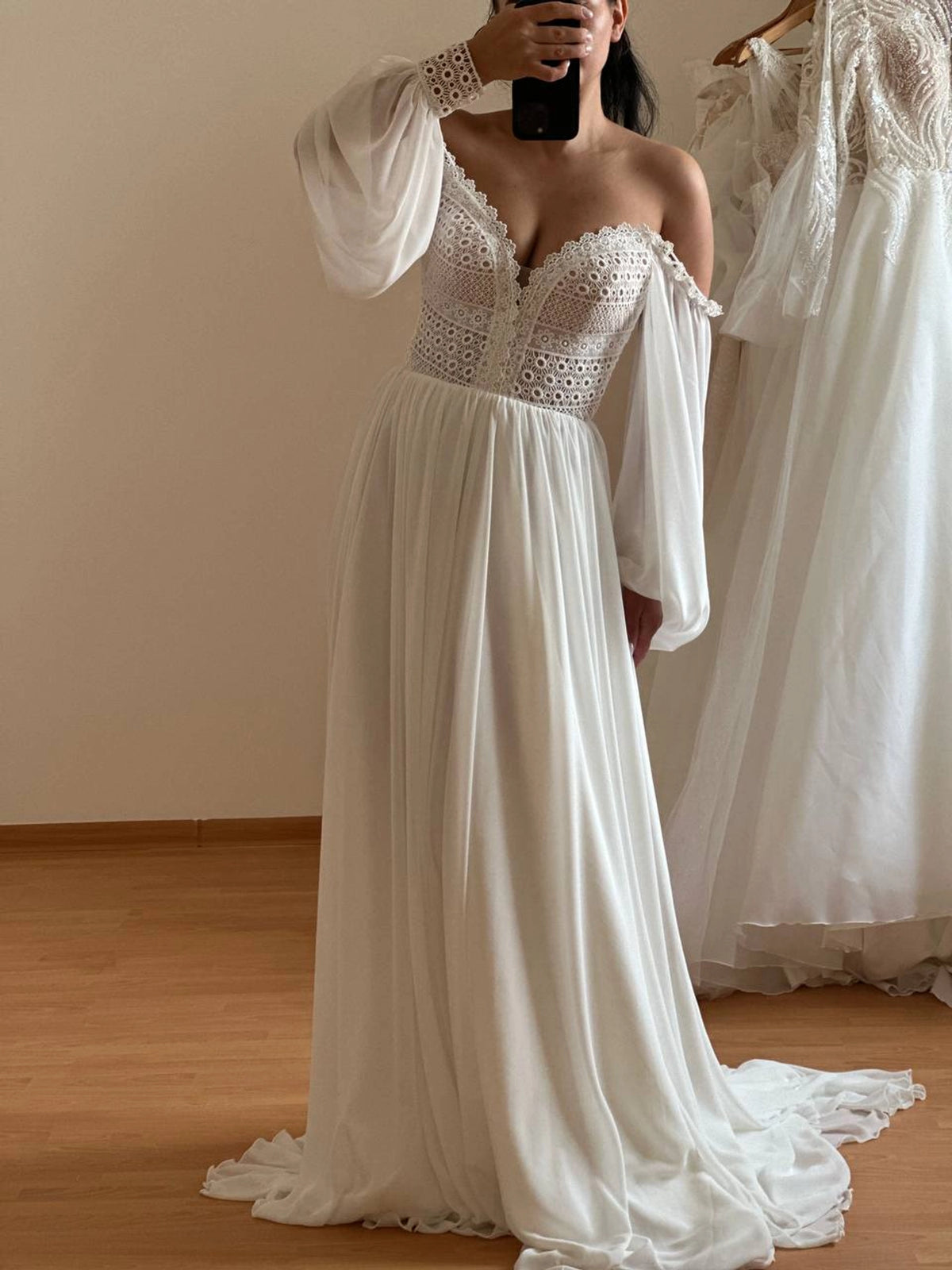 Minimalist Boho Wedding Dress | Chiffon Skirt & Macrame Bodice