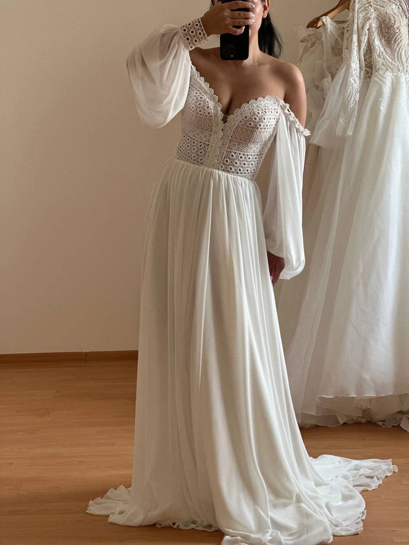 Minimalist Boho Wedding Dress | Chiffon Skirt & Macrame Bodice