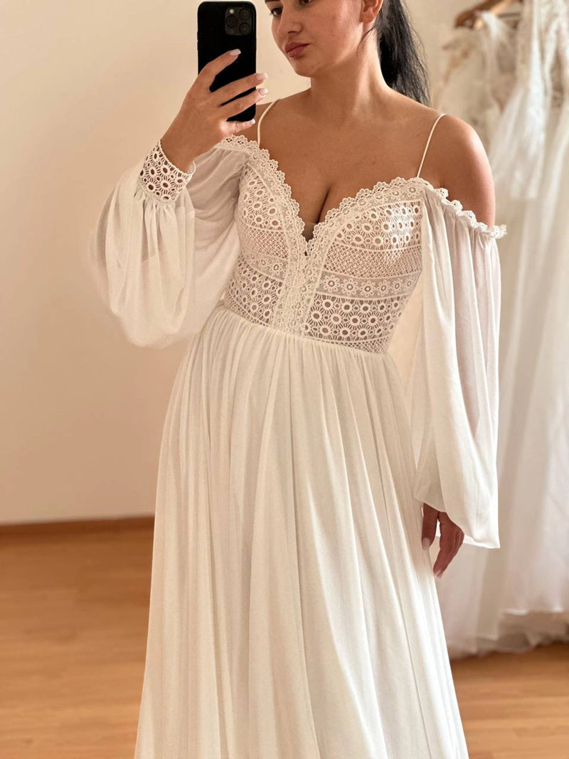 Minimalist Boho Wedding Dress | Chiffon Skirt & Macrame Bodice