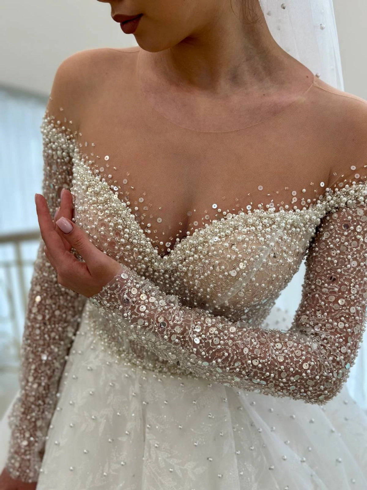 Beaded Lace Wedding Dress | Glitter Bridal Gown | Sparkly Elegant Wedding Attire