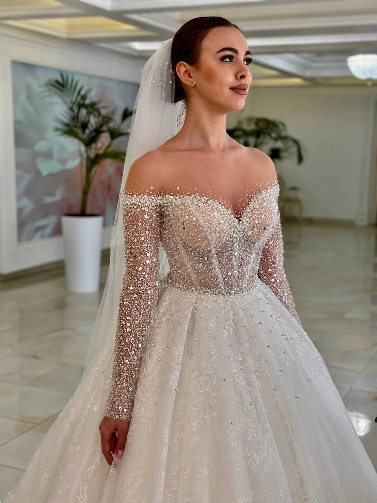 Beaded Lace Wedding Dress | Glitter Bridal Gown | Sparkly Elegant Wedding Attire