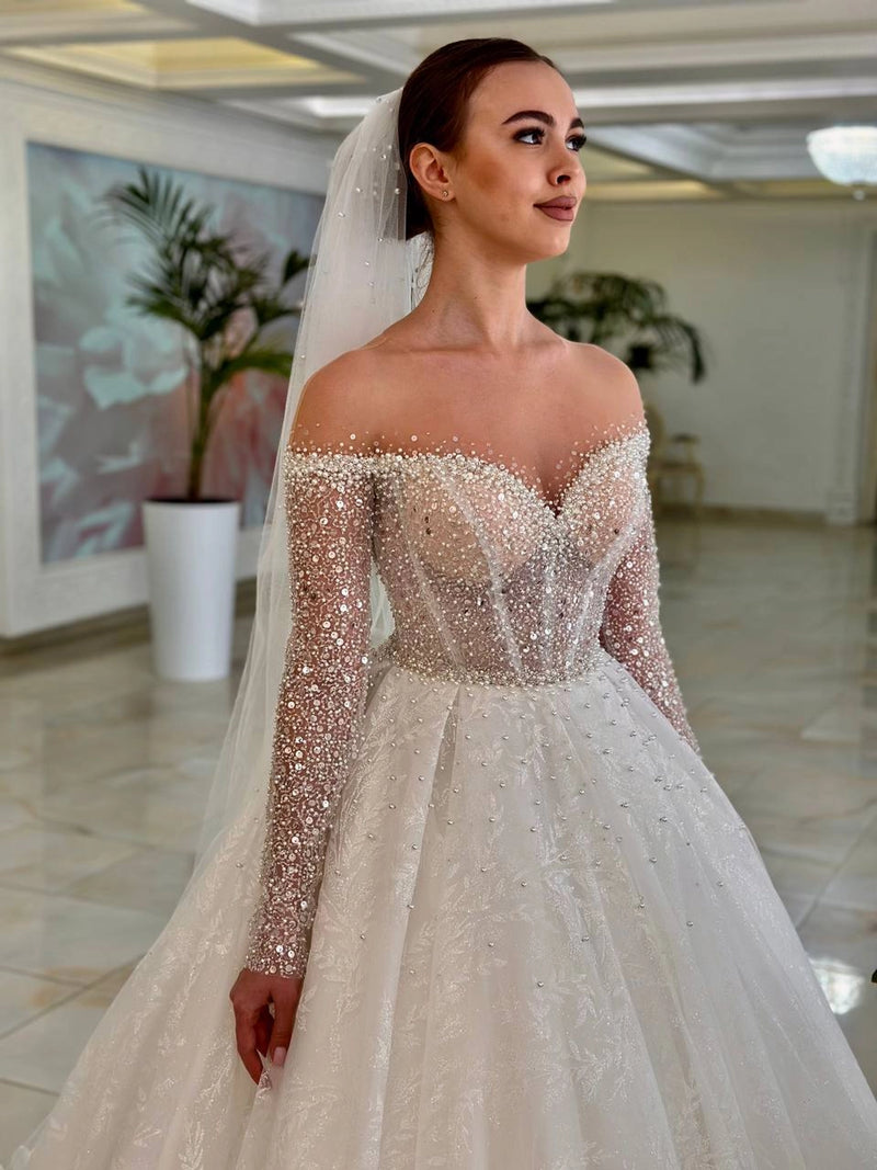 Beaded Lace Wedding Dress | Glitter Bridal Gown | Sparkly Elegant Wedding Attire