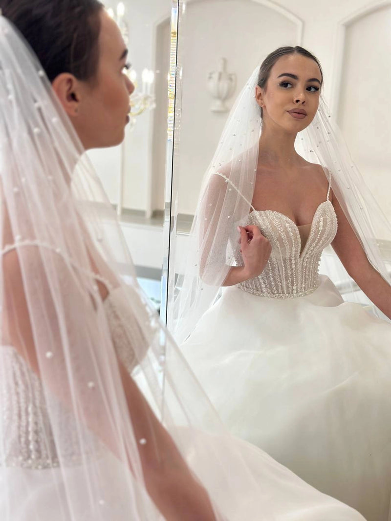 Elegant Ivory Satin Bridal Dress | Deep V Corset Silk Gown with Slit | Simple Yet Stunning Wedding Attire