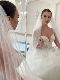 Elegant Ivory Satin Bridal Dress | Deep V Corset Silk Gown with Slit | Simple Yet Stunning Wedding Attire
