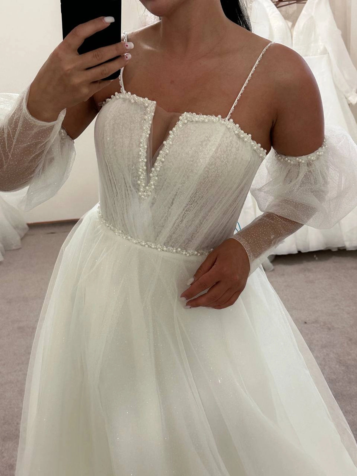 Sparkly Glitter Tulle Western Wedding Dress | Custom Maxi Beaded Corset Gown | Gorgeous V-Neck Fairytale Dress