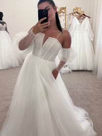 Sparkly Glitter Tulle Western Wedding Dress | Custom Maxi Beaded Corset Gown | Gorgeous V-Neck Fairytale Dress