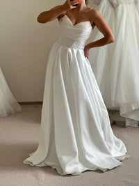 Unique Sleeveless Pearl Embroidered Corset Bridal Dress | Long Satin Beaded Beach Wedding Gown | Gorgeous Flowy Alternative Dress