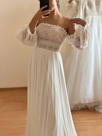 Boho Multichiffon Wedding Dress with Macramé Detail | Minimalist Bridal Gown | Unique Bohemian Style