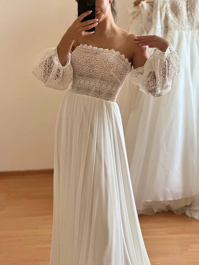 Boho Multichiffon Wedding Dress with Macramé Detail | Minimalist Bridal Gown | Unique Bohemian Style
