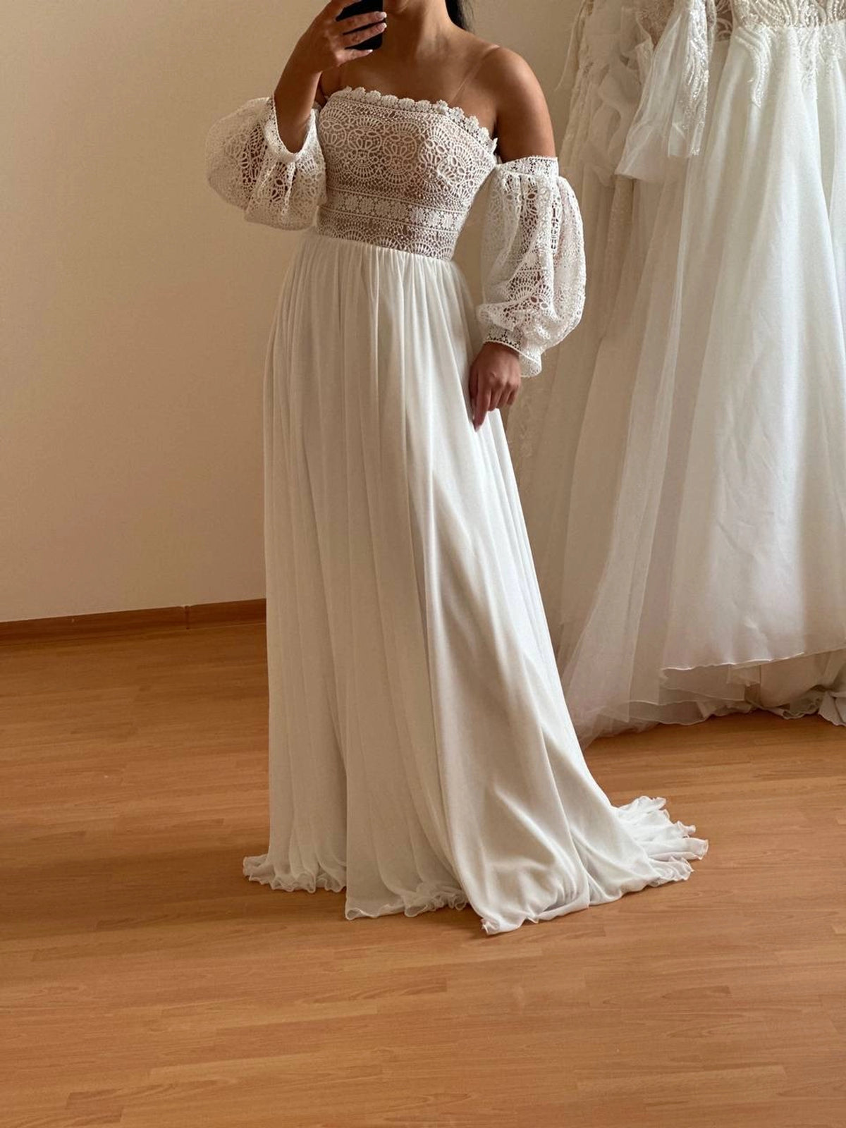 Boho Multichiffon Wedding Dress with Macramé Detail | Minimalist Bridal Gown | Unique Bohemian Style