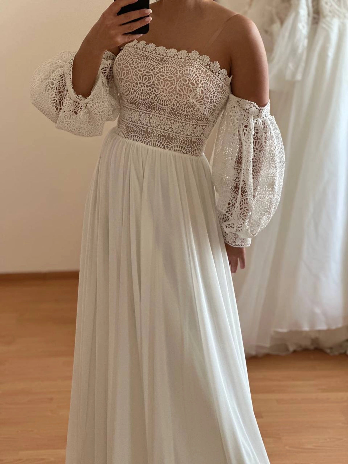 Boho Multichiffon Wedding Dress with Macramé Detail | Minimalist Bridal Gown | Unique Bohemian Style