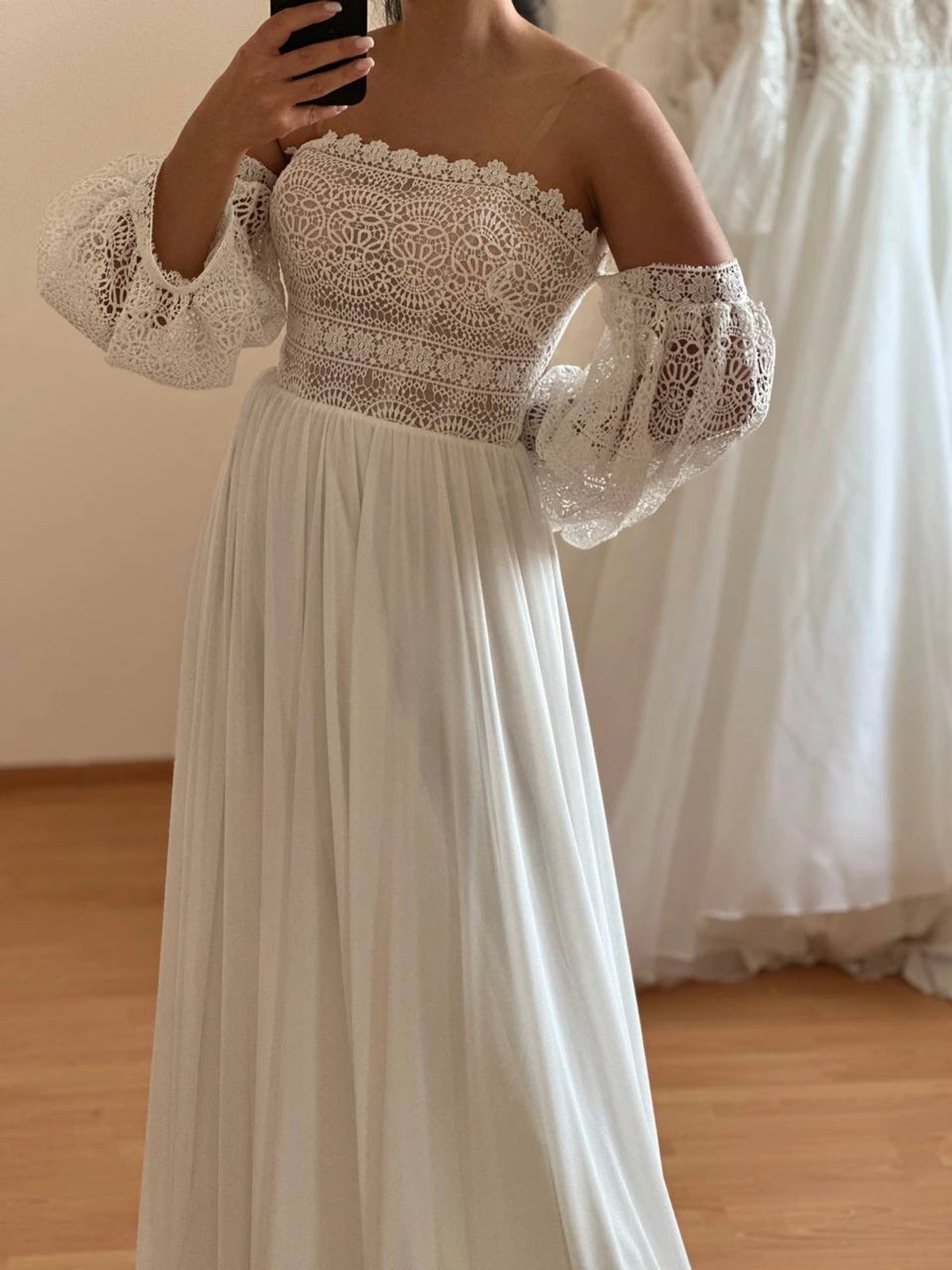 Boho Multichiffon Wedding Dress with Macramé Detail | Minimalist Bridal Gown | Unique Bohemian Style