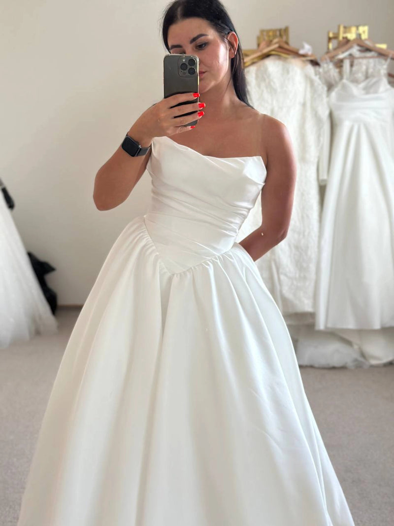 White Satin Off-Shoulder Dress | Long Modest Skirt | Elegant Women's Fashion | Classic Outfit