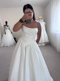 White Satin Off-Shoulder Dress | Long Modest Skirt | Elegant Women's Fashion | Classic Outfit