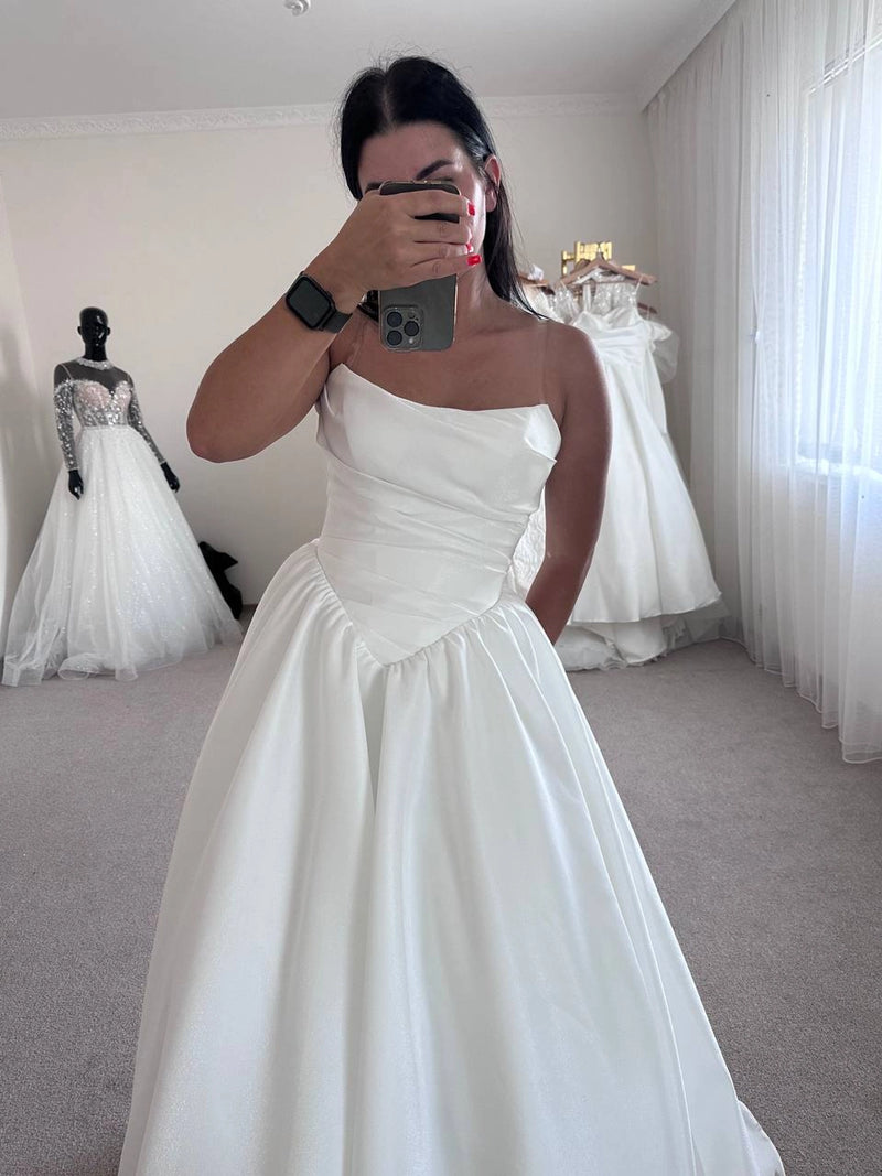 White Satin Off-Shoulder Dress | Long Modest Skirt | Elegant Women's Fashion | Classic Outfit