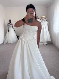 White Satin Off-Shoulder Dress | Long Modest Skirt | Elegant Women's Fashion | Classic Outfit