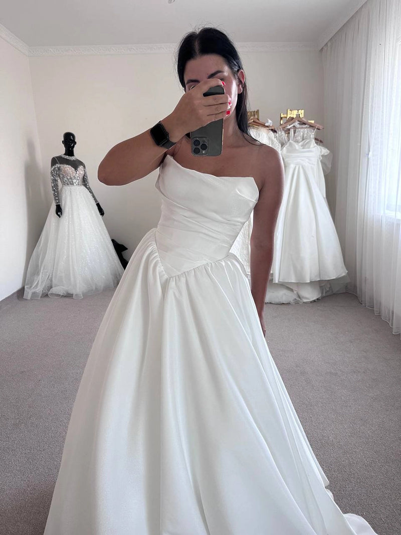 White Satin Off-Shoulder Dress | Long Modest Skirt | Elegant Women's Fashion | Classic Outfit
