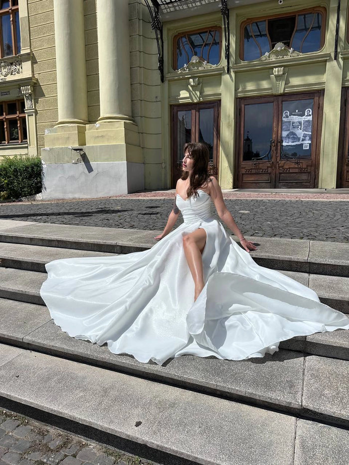 Lustrous Satin Minimalist Wedding Dress | Soft Satin Chic Bridal Gown | Luxurious Elegant Dress