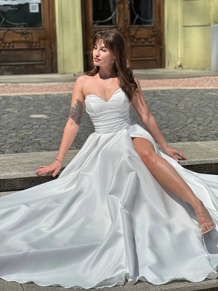 Lustrous Satin Minimalist Wedding Dress | Soft Satin Chic Bridal Gown | Luxurious Elegant Dress