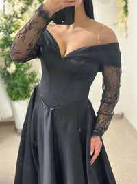 Elegant French Chantilly Lace Wedding Dress | Satin Bridal Gown with Lace Sleeves | Royal Long Sleeve Gown