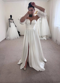 Boho Satin Wedding Dress for Bride | Minimalist Bridesmaid Gown | Elegant Boho Style Outfit
