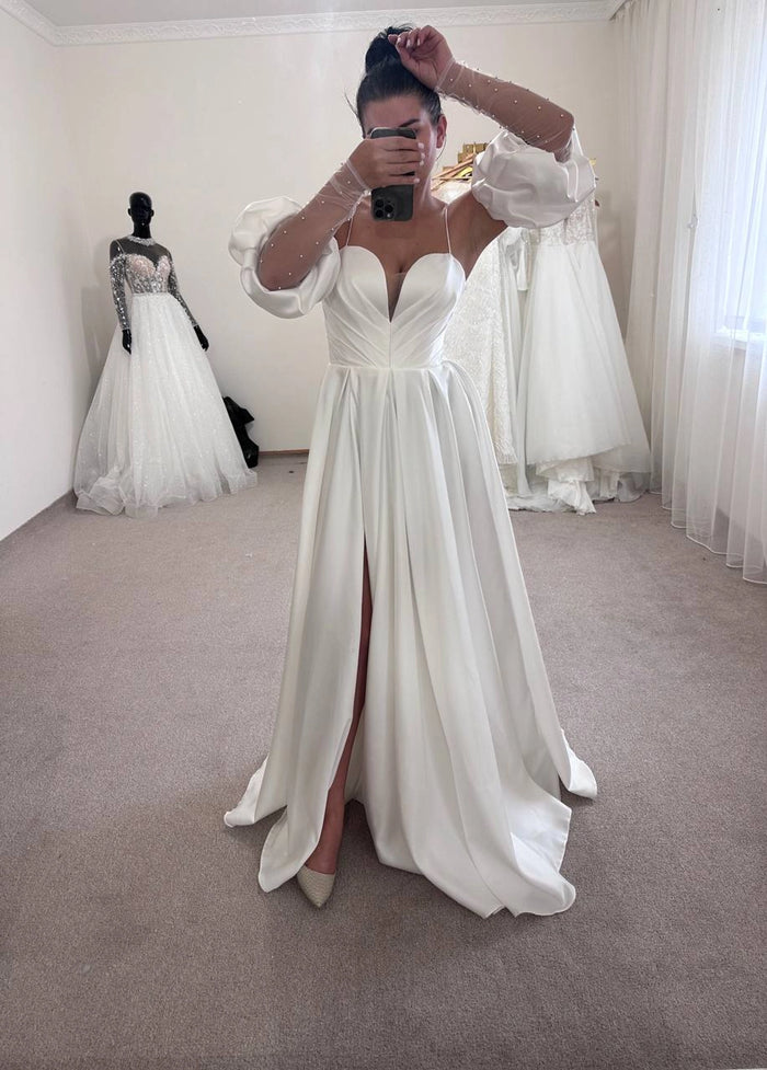 Boho Satin Wedding Dress for Bride | Minimalist Bridesmaid Gown | Elegant Boho Style Outfit