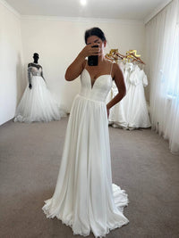 Boho Silk Chiffon Wedding Gown with Draped Corset | French Macramé Bodice | Minimalist Bridal Dress