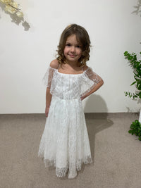 White Lace Princess Dress | Off-Shoulder Flower Girl Dress | Toddler Wedding Outfit | Christening Gown