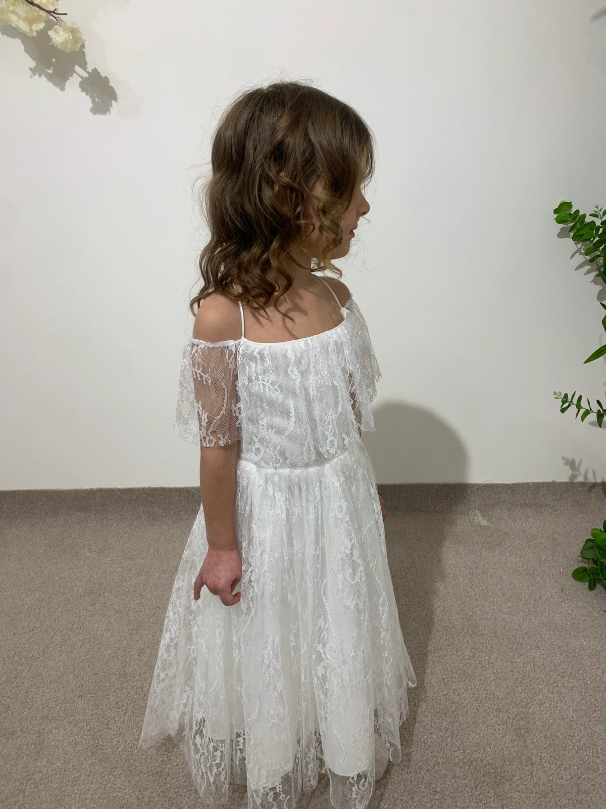 White Lace Princess Dress | Off-Shoulder Flower Girl Dress | Toddler Wedding Outfit | Christening Gown